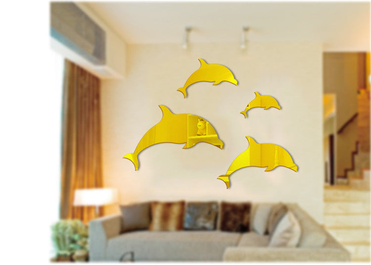 3D Three-dimensional Acrylic Mirror Home Wall Sticker Decorative Dolphin