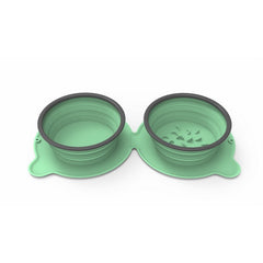 Portable Silicone Double Dog Food Bowls Foldable Non-Slip Cat Bowl Pet Travel Anti-Choking Feeding Bowl Outdoor
